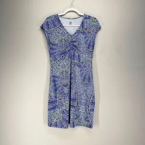 Title Nine Diamalete Fit Flare Dress Womens Small Blue Geometric Print VNeck